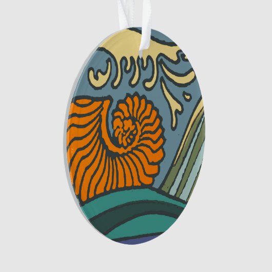 Blue Ocean Waves Nautilus Seashell Muster Nouveau Ornament (Vorderseite)