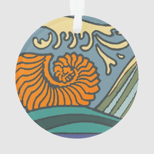Blue Ocean Waves Nautilus Seashell Muster Nouveau Ornament (Rückseite)