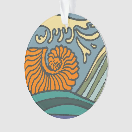Blue Ocean Waves Nautilus Seashell Muster Nouveau Ornament (Vorderseite)