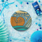 Blue Ocean Waves Nautilus Seashell Muster Nouveau Pappteller (Party)