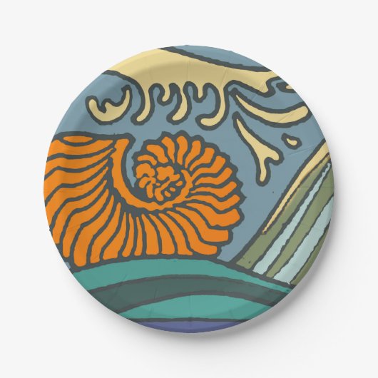 Blue Ocean Waves Nautilus Seashell Muster Nouveau Pappteller (Vorderseite)