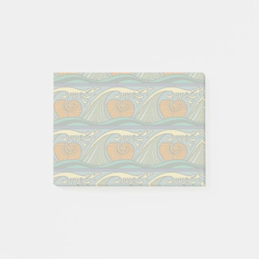 Blue Ocean Waves Nautilus Seashell Muster Nouveau Post-it Klebezettel (Vorderseite)