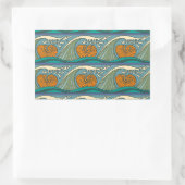 Blue Ocean Waves Nautilus Seashell Muster Nouveau Rechteckiger Aufkleber (Tasche)