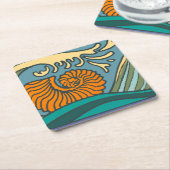 Blue Ocean Waves Nautilus Seashell Muster Nouveau Rechteckiger Pappuntersetzer (angewinkelt)