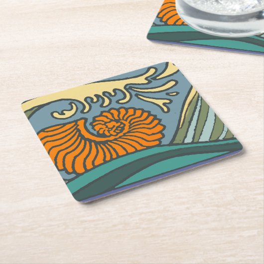 Blue Ocean Waves Nautilus Seashell Muster Nouveau Rechteckiger Pappuntersetzer (angewinkelt)
