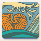 Blue Ocean Waves Nautilus Seashell Muster Nouveau Rechteckiger Pappuntersetzer (Vorderseite)
