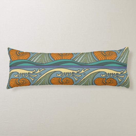 Blue Ocean Waves Nautilus Seashell Muster Nouveau Seitenschläferkissen (Vorderseite)