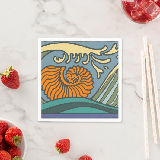 Blue Ocean Waves Nautilus Seashell Muster Nouveau Serviette (Beispiel)