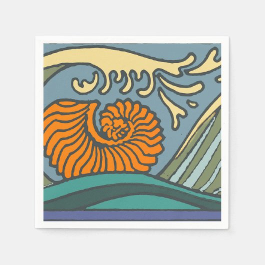 Blue Ocean Waves Nautilus Seashell Muster Nouveau Serviette (Vorderseite)