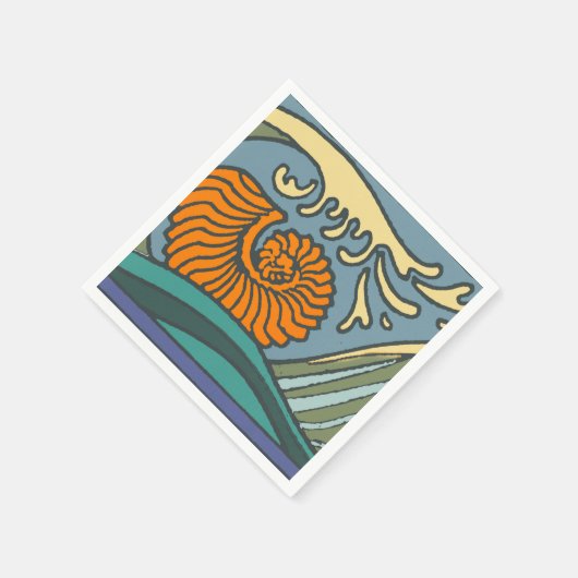 Blue Ocean Waves Nautilus Seashell Muster Nouveau Serviette (Ecke)