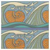 Blue Ocean Waves Nautilus Seashell Muster Nouveau Stoff (Nahaufnahme)