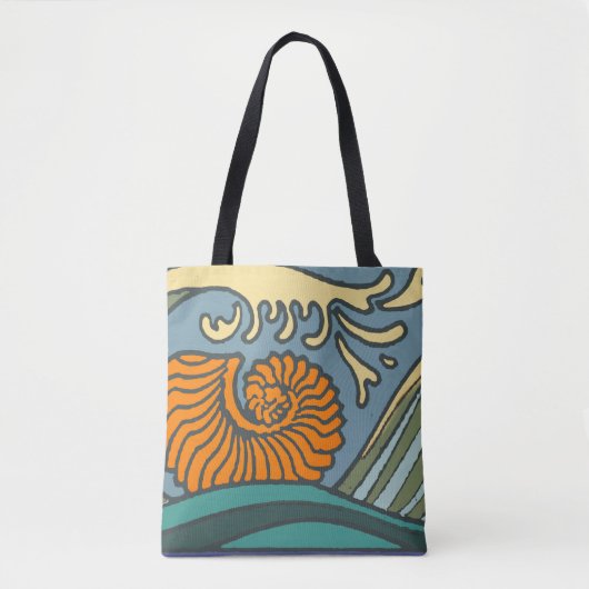 Blue Ocean Waves Nautilus Seashell Muster Nouveau Tasche (Vorderseite)