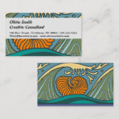 Blue Ocean Waves Nautilus Seashell Muster Nouveau Visitenkarte (Vorne/Hinten)