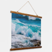 Blue Ocean Waves & Rocks Wandteppich Mit Holzrahmen (Gewinkelt)