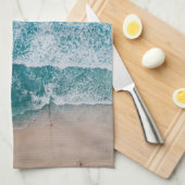Blue Ocean Waves Sandstrand Geschirrtuch (Viertel Falte)