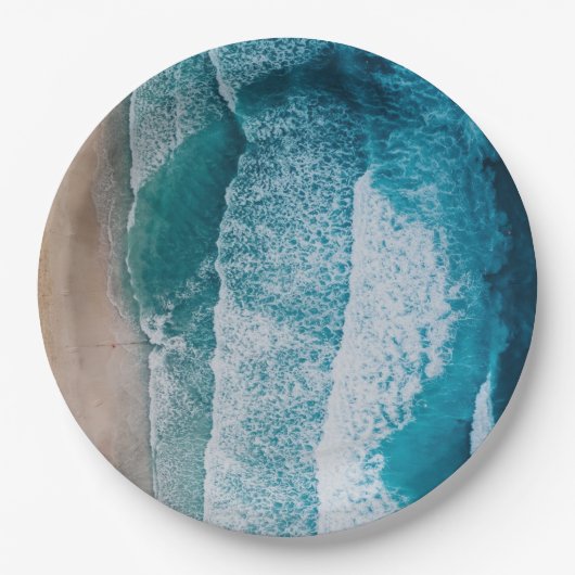 Blue Ocean Waves Sandstrand Pappteller (Vorderseite)