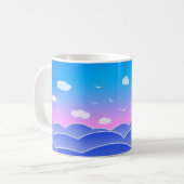 Blue Ocean Waves, Segelboot, Seagulls, Seascape Kaffeetasse (Vorderseite Links)