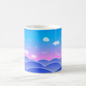 Blue Ocean Waves, Segelboot, Seagulls, Seascape Kaffeetasse (Mittel)