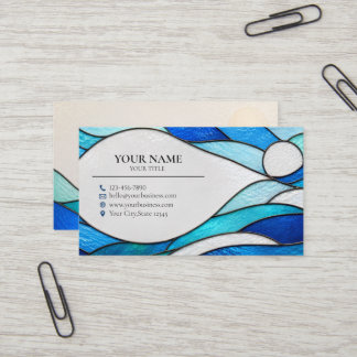 Blue Ocean Waves Stained Glass Business Card Visitenkarte