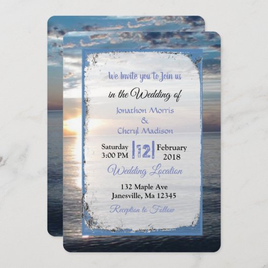 Blue Ocean Waves Sunset Wedding Einladungen (Vorne/Hinten)
