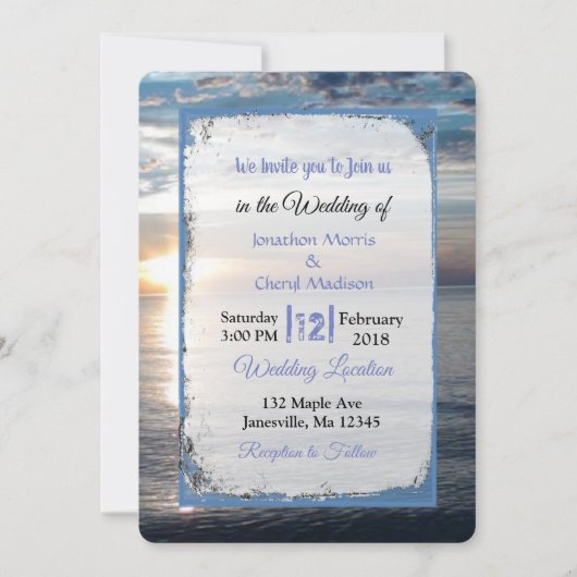 Blue Ocean Waves Sunset Wedding Einladungen (Vorderseite)