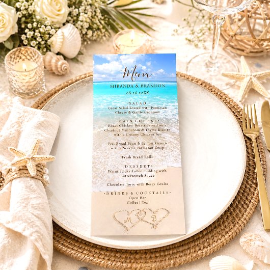 Blue Ocean Waves Tropical Beach Hochzeitkarte Menükarte