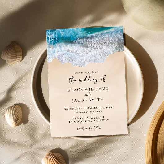 Blue Ocean Waves Tropical Beach Wedding Einladung