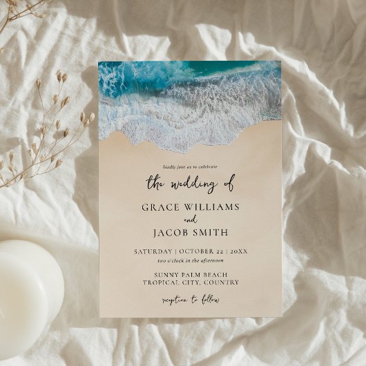Blue Ocean Waves Tropical Beach Wedding Einladung