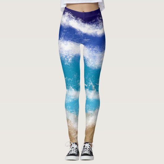 Blue Ocean Waves und Sandy Beach Leggings (Vorderseite)