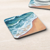 Blue Ocean Waves Watercolor Getränkeuntersetzer (Linke Seite)