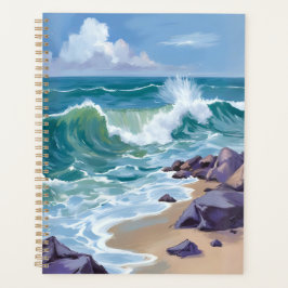 Blue Ocean Waves Watercolor Painting Planer