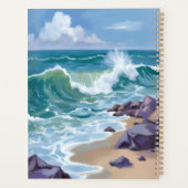 Blue Ocean Waves Watercolor Painting Planer (Rückseite)