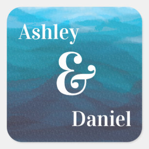 Blue Ocean Waves Watercolor Wedding Sticker, Quadratischer Aufkleber