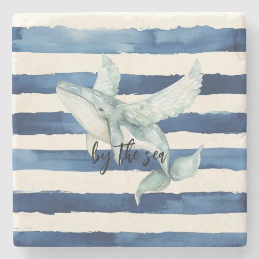 Blue Ocean Whale By the sea Steinuntersetzer (Vorderseite)