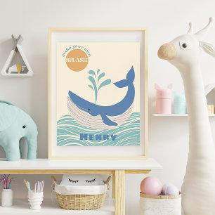 Blue Ocean Whale Kinderzimmer Wall Art Poster druc