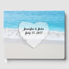 Blue Ocean White Sand Heart Wedding Gästebuch