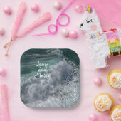 Blue ocean with drawn hearts pappteller (Party)