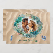 Blue Ocean Wreath Weihnachtsfotokarte Mitteilungskarte (Vorne/Hinten)