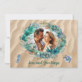 Blue Ocean Wreath Weihnachtsfotokarte Mitteilungskarte