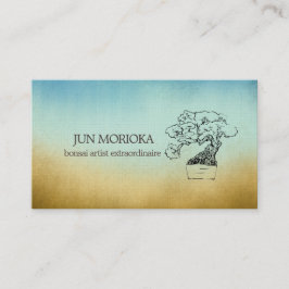Blue & Ocher Omber Bonsai Motif Business Card Visitenkarte