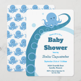 Blue Octopus Baby Shower Einladung