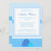 Blue Octopus Babydusche Einladung (Vorne/Hinten)