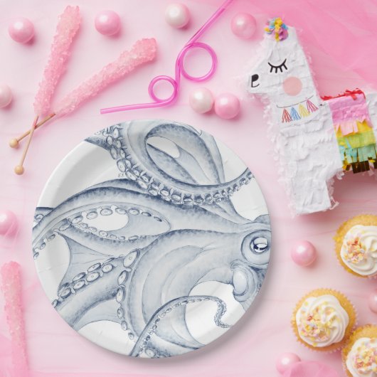 Blue Octopus Cephalopod Kraken Ink Pappteller (Party)