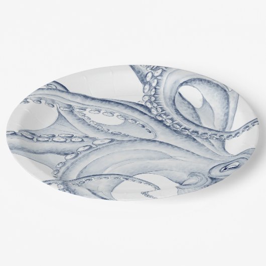 Blue Octopus Cephalopod Kraken Ink Pappteller (Schrägansicht)