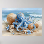 Blue Octopus Coastal Wall Art Print | Wall Poster (Vorne)