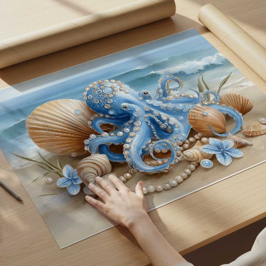 Blue Octopus Coastal Wall Art Print | Wall Poster