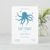 Blue Octopus Hearts Cartoon Baby Dusche Einladung (Stehend Vorderseite)
