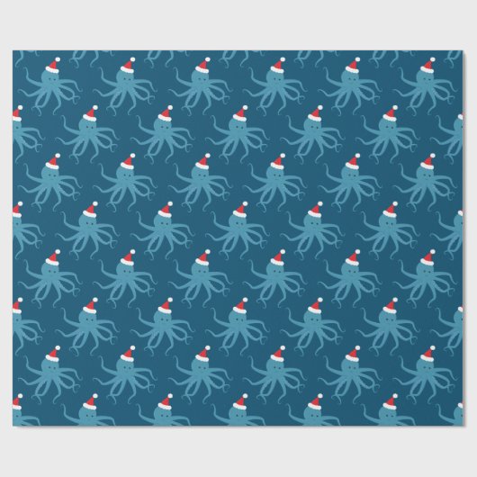 Blue Octopus in Santa Hat Christmas Holiday Geschenkpapier (Flach)
