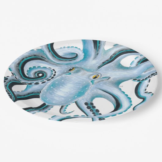 Blue Octopus Ink & Marker Pappteller (Schrägansicht)
