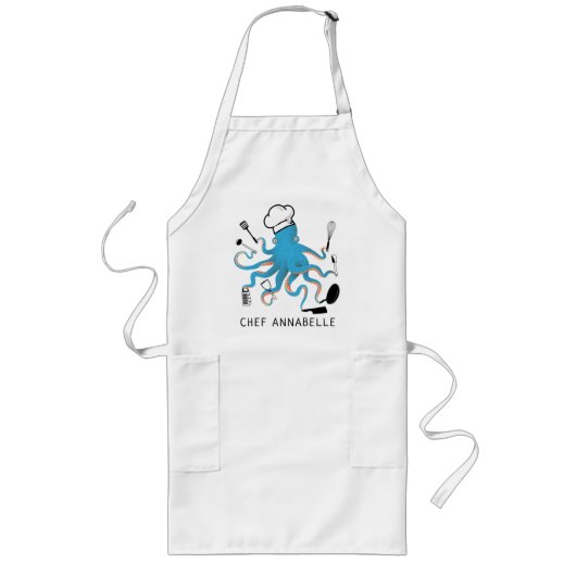 Blue Octopus Koch Personalisieren Long Schürze (Vorne)
